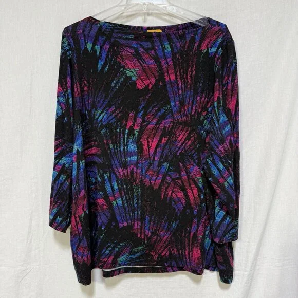 Ruby Rd Womens Blouse Plus 2X Boat Neck Colorful 3/4 Sleeve Shirt Top Artsy Art - Picture 3 of 8